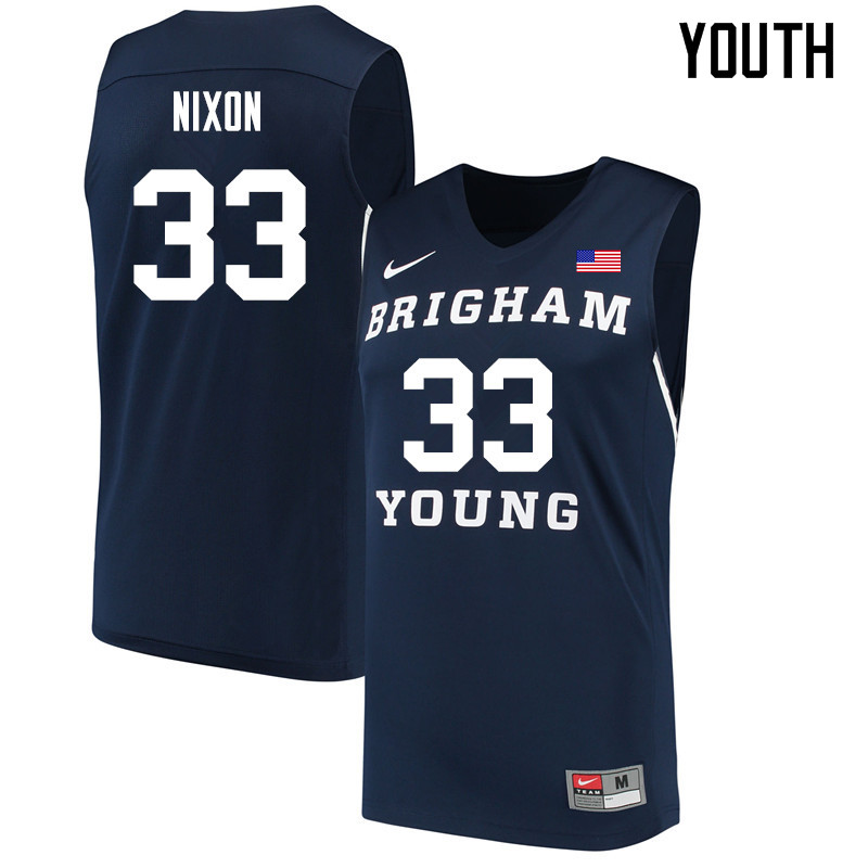 Youth #33 Dalton Nixon BYU Cougars College Basketball Jerseys Sale-Navy